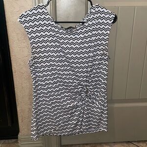 Ivanka Trump White and Black Blouse with Silver Rouched Detail